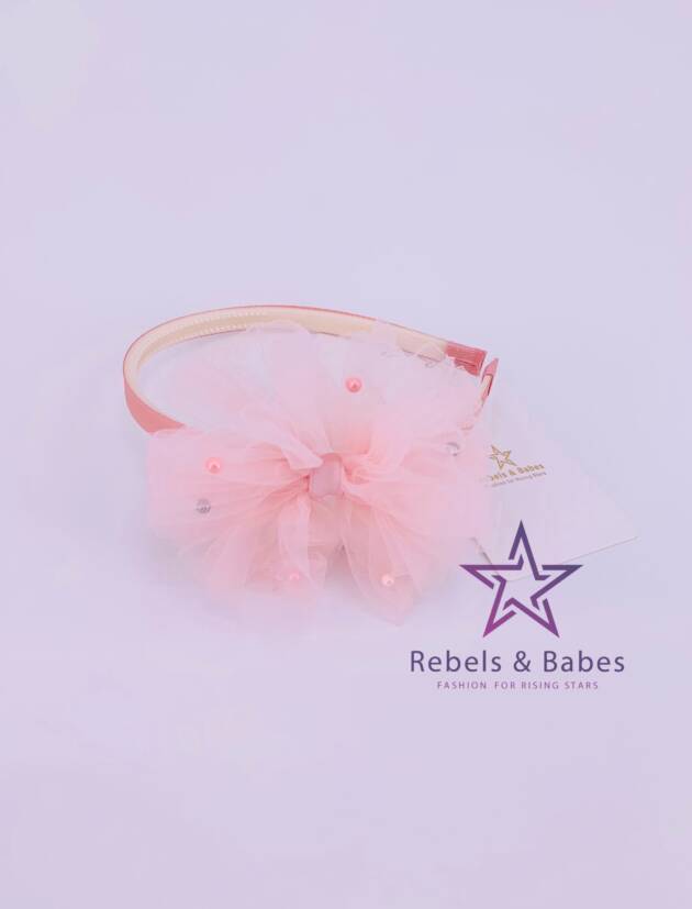 Haarreif Mädchen, Rose Tüll mit Perlen