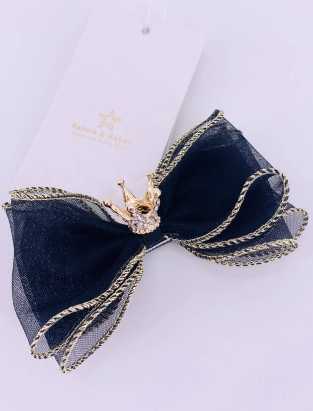 Haarspange, Schleife mit Krone Black