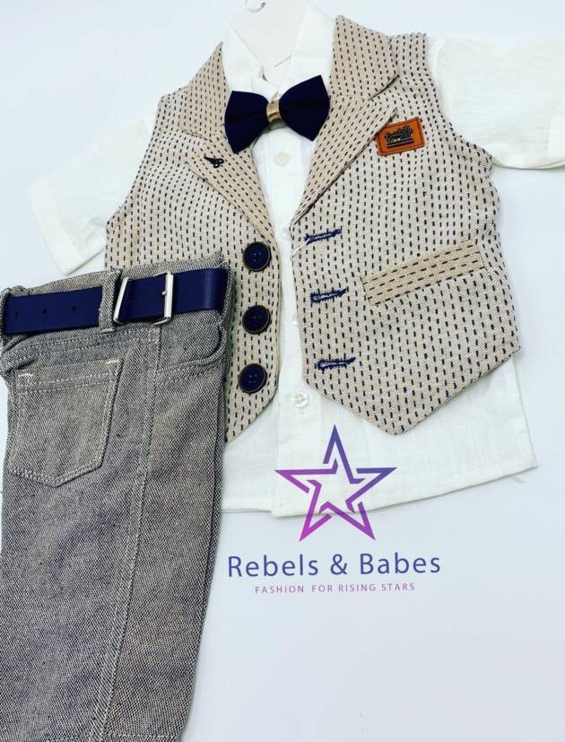 Rebels, Anzug-Set Weste & Fliege, Natur, Dunkelbau