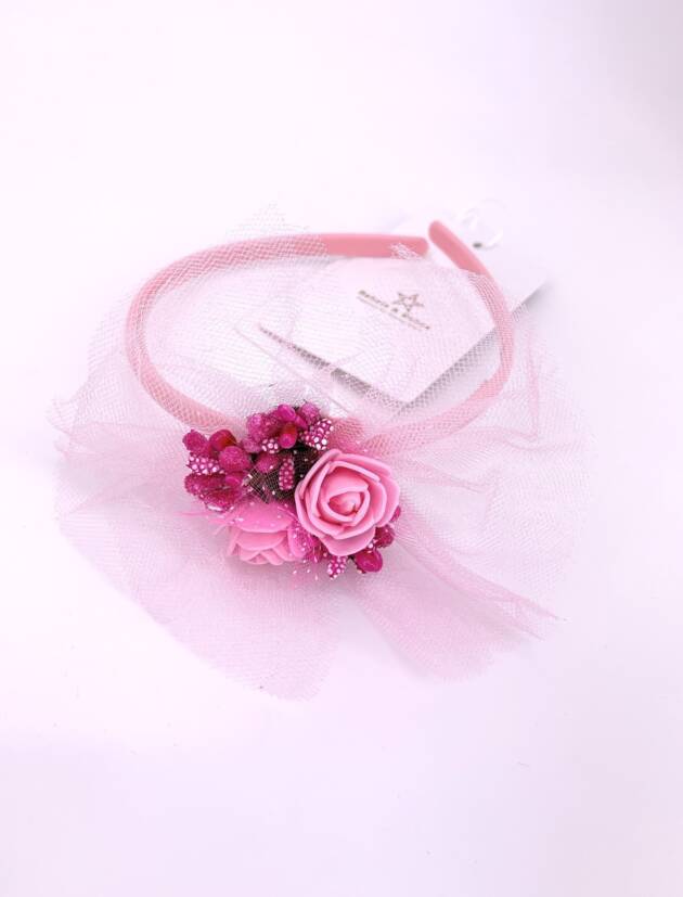 Haarreif Mädchen, Blumen mit Tüll Babyrosa