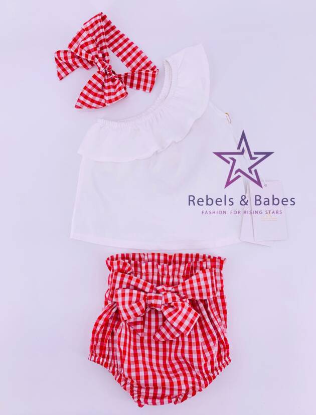 Babes, Baby Romper 3tlg. Set - Karo rot/weiß