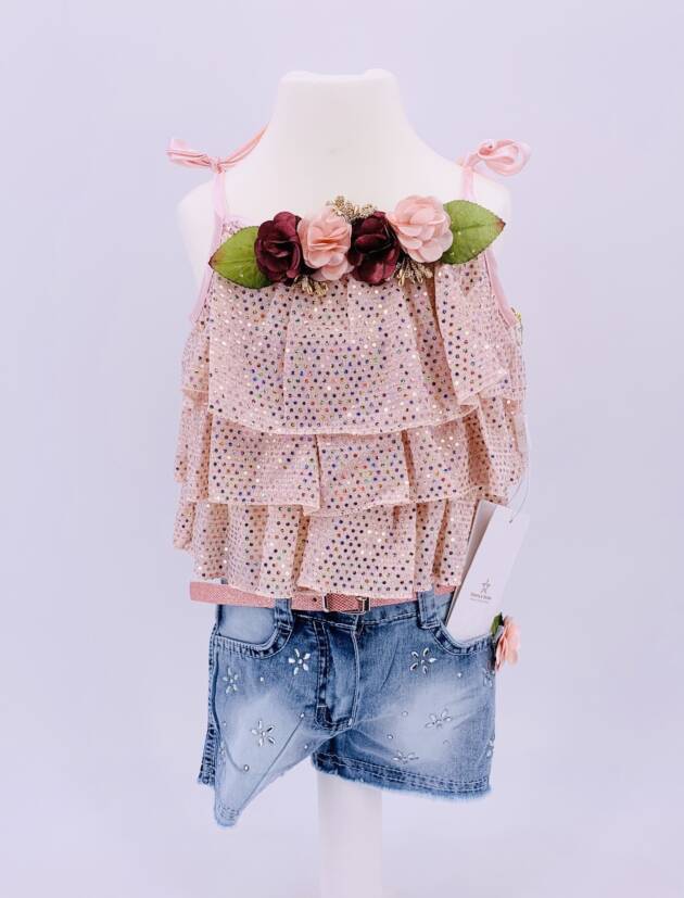 Babes, Mädchen Set Pailetten - Trägertop