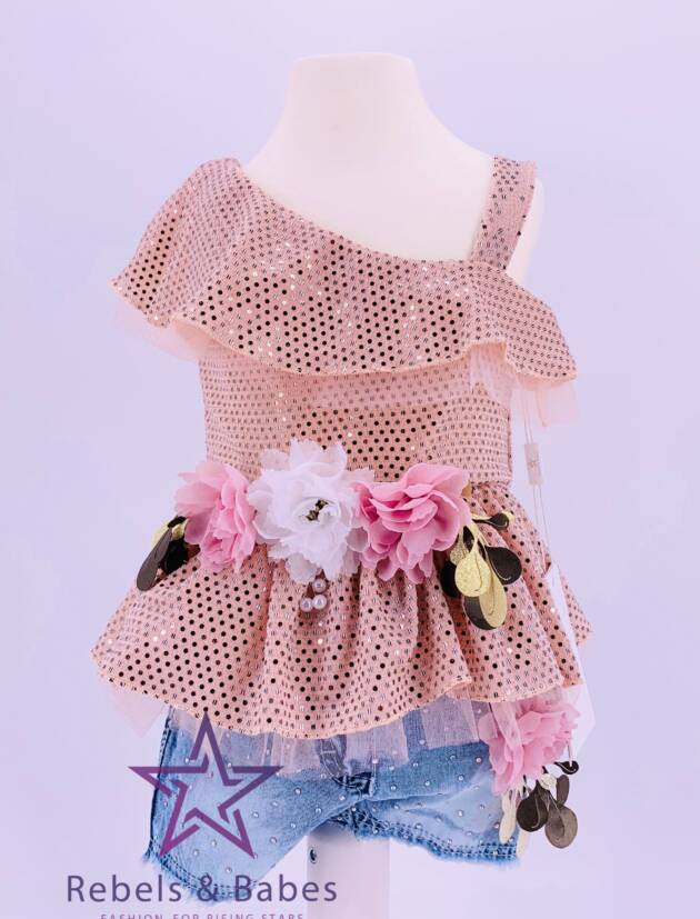 Babes, Mädchen Set Pailetten - One-Shoulder-Trägertop