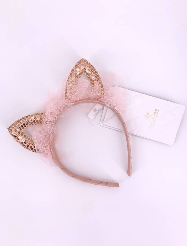 Haarreif Mädchen, Rose Katzenohren mit Pailletten