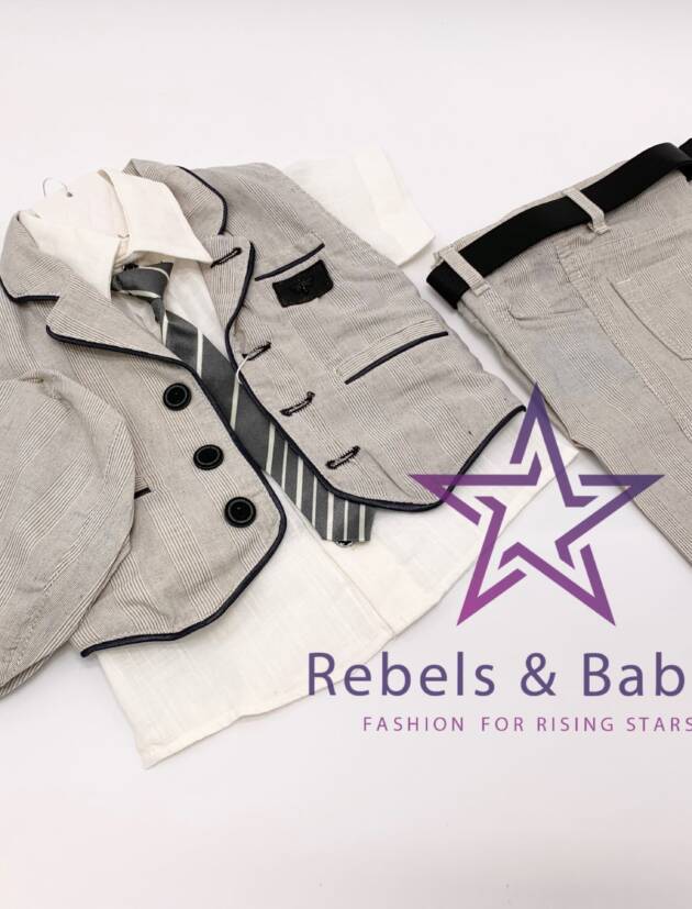 Rebels, Anzug-Set festlich Weste & Krawatte mit Mütze, grau