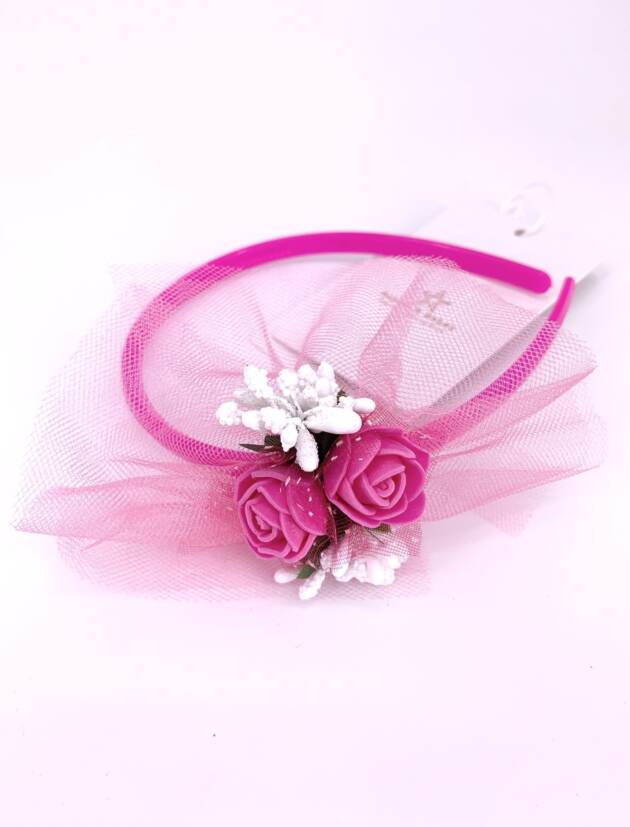 Haarreif Mädchen, Blumen mit Tüll Pink