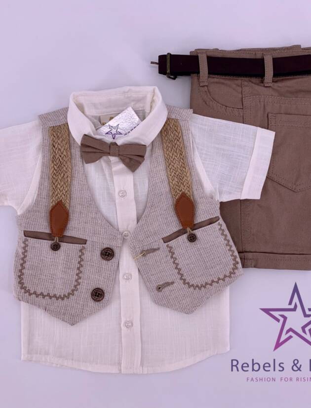 Rebels, Anzug-Set festlich mit Weste & Fliege, Natur