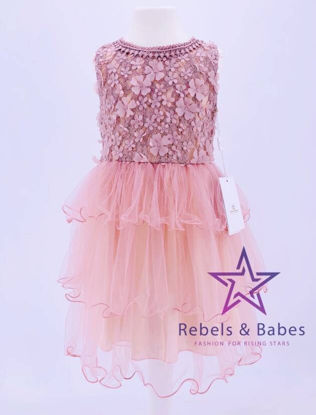 Babes, Mädchenkleid mit Doppelschleife - old pink