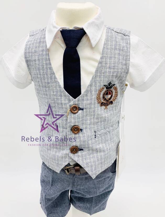 Rebels, Anzug-Set festlich mit Weste & Krawatte, grau kariert