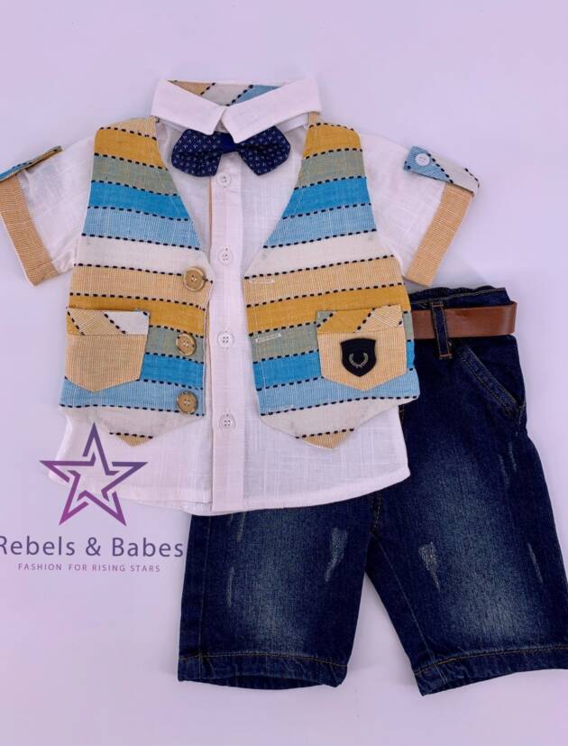 Rebels, Set mit Weste und Fliege, gelb/blau